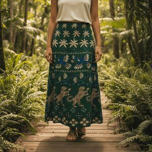 Farm Rio Tropical Green Skirt Rare Print Tigers Parrots Palm Side Zip Size Small